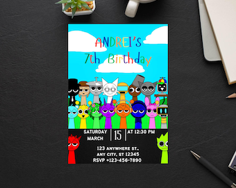 Sprunki Black Birthday Invitation Template, Customizable 5x7 Digital Formats, Printable and, Instant Download