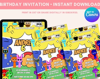 Sprunki Birthday Invitation Template, Customizable 5x7 & 1080x1920 Digital Formats, Printable and Mobile-Friendly, Instant Download