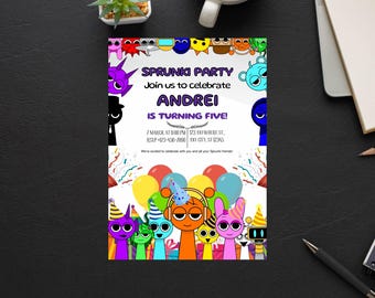 Sprunki White Birthday Invitation Template, Customizable 5x7 Digital Formats, Printable and, Instant Download