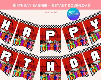 Racing Birthday Banner: Editable Party Pennant (Digital Download)