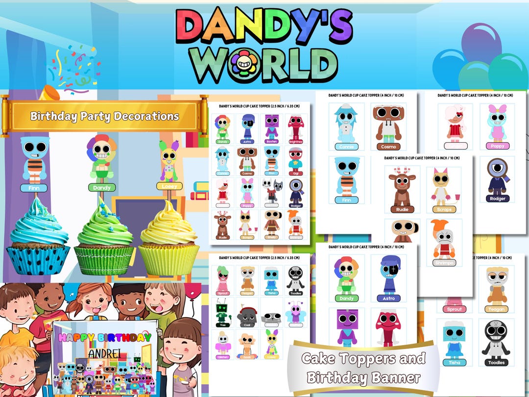 Dandys World Birthday Party Decor: Cupcake Toppers & Banner (digital ...
