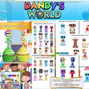 Dandys World Roblox Cupcake Toppers & Birthday Banner – Digital Download, Printable Dandy&#39;s World Party Decor