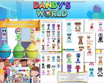 Dandys World Birthday Party Decor: Cupcake Toppers & Banner (Digital Download)