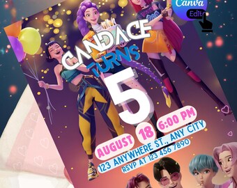 Kpop Demon Hunters Birthday Invitation | Girl Party, Canva Template (Digital Download)