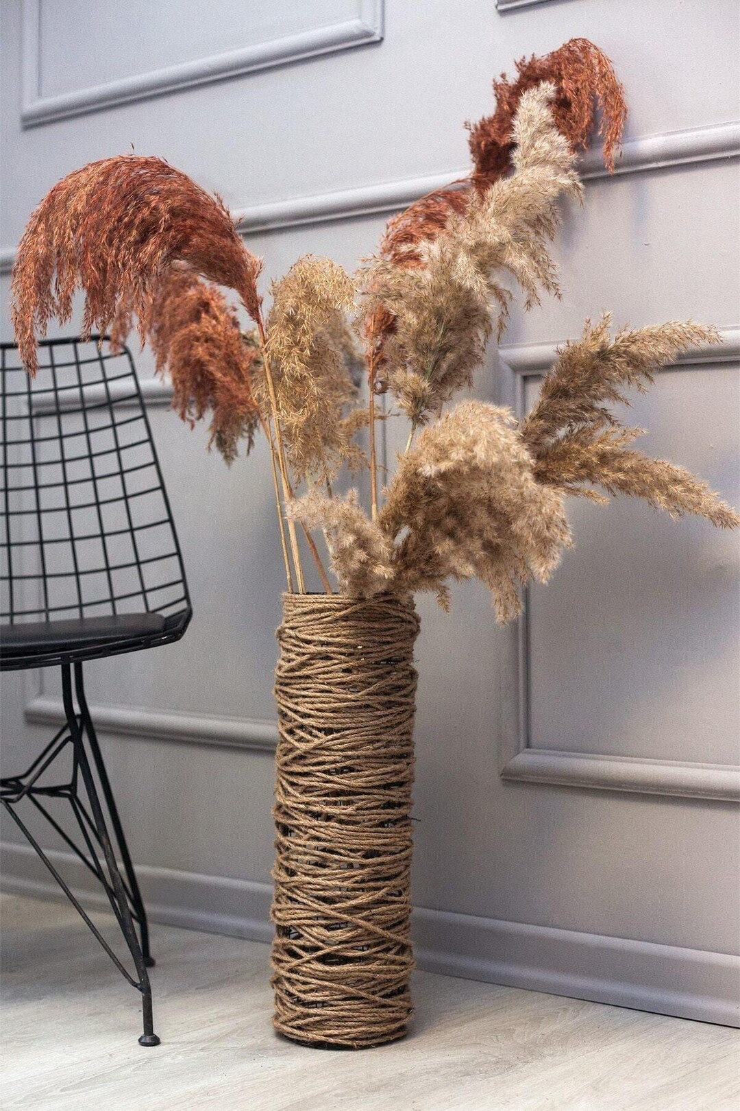 Rustic Metal Wire Mesh Pampas Vase | 50cm Decorative Handcrafted Flower ...