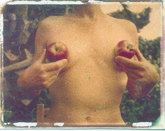 Garden of Breasts with apples/ photo postcard