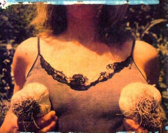 Garden of breasts with garlic/ photo postcard