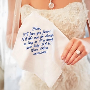 Personalized Handwritten Wedding Handkie, Embroidered Parents of The Bride Handkerchief, Custom Message Handkerchief for Dad Mom from Bride