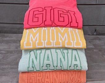 Comfort Colors® Embroidered Mama Shirt, Mothers Day Gift for Mom, New Mom Gift, Embroidered Grandma Mimi Nana Shirt, College Block Mama Tee