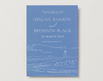 Custom Coastal Wedding Invitation — Digital Download with Custom Venue Drawing