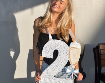 Custom 21st Sign Bow & Champagne | Editable Canva Template