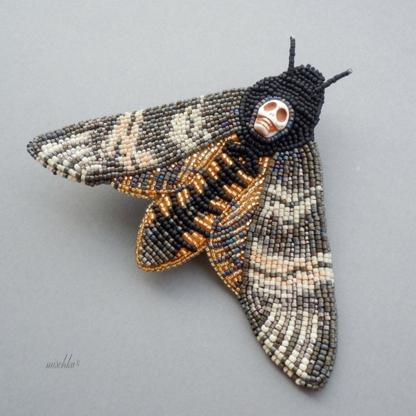 Bead Embroidered Brooch Death's-head Hawkmoth