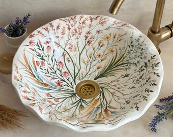 Floral Art Bathroom Vessel Sink - Unique Farmhouse decor