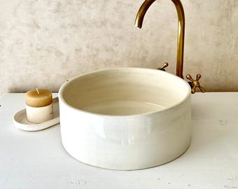 Ceramic Sink - Black & White Handmade Bathroom Sink