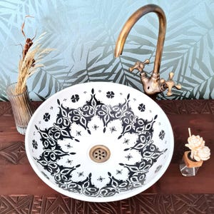 Ceramic Sink - Black & White Handmade Bathroom Sink