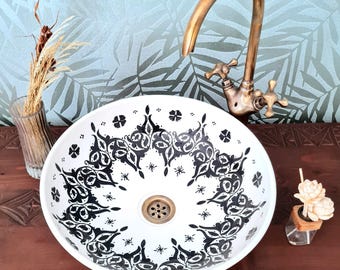 Ceramic Sink - Black & White Handmade Bathroom Sink