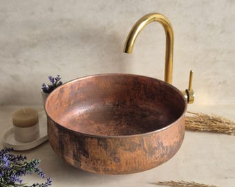 Handmade Antique Copper Vessel Sink: Rustic Bathroom Basin
