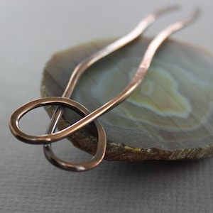 Hammered Copper Pretzel Hair Fork Pin: Minimalist Hair Accessory