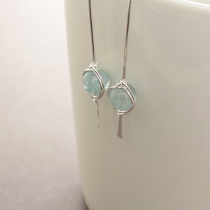 Sterling silver threader earrings, Aquamarine earrings, Gemstone earrings, Minimalist earrings, Simple earrings ER001 image 4