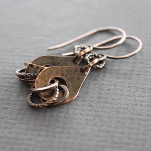 Cute short copper earrings, Metal earrings, Drop earrings, Small earrings, Dangle earrings, Gift for her, Hammered earrings ER146 image 3