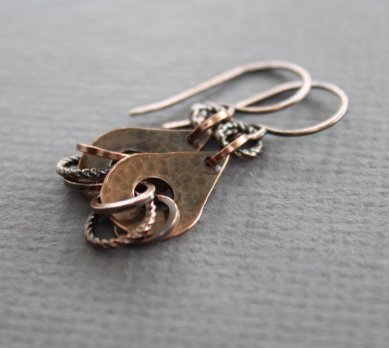 Cute short copper earrings, Metal earrings, Drop earrings, Small earrings, Dangle earrings, Gift for her, Hammered earrings ER146 image 3