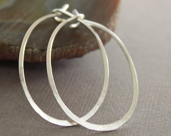 Simple oval hoop sterling silver earrings, Minimalist earrings, Trendy earrings, Metal earrings, Modern earrings, Dainty earrings - ER049