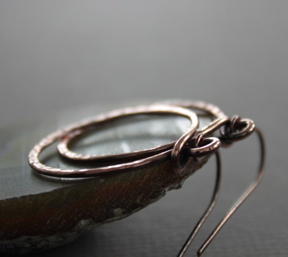 Hammered large copper hoop earrings Circle earrings Hoop | Etsy