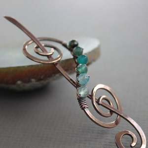 Ombre blue shawl pin with small agate stones, Ombre shawl pin, Gemstone pin, Mix color shawl pin, Scarf pin, Cardigan clip SP021 image 1