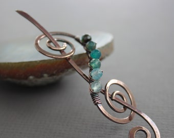 Ombre blue shawl pin with small agate stones, Ombre shawl pin, Gemstone pin, Mix color shawl pin, Scarf pin, Cardigan clip - SP021