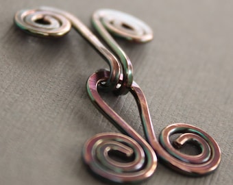 Handmade spiral copper cardigan clasp or sweater clasp for knit and fabric - Sweater clip - Metal clasp - CL005