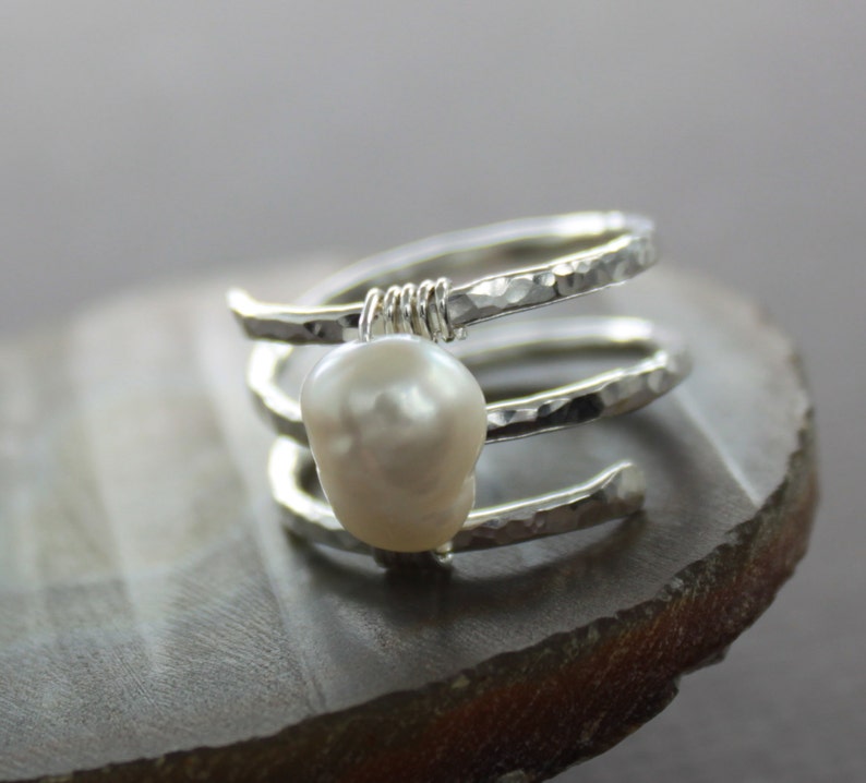 Sterling silver ring in spiral with wrapped potato shape white Etsy