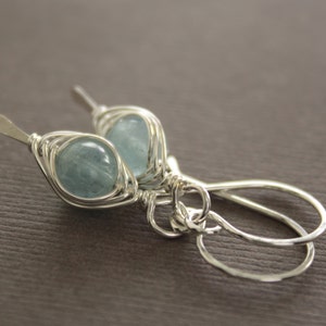 Sterling silver earrings with aquamarine stones, Aquamarine earrings, Short earrings, Dangle earrings, Gemstone earrings ER002 image 2