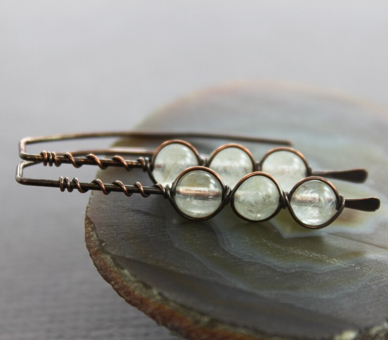 Aquamarine Threader Earrings Hook Copper Earrings Gemstone Etsy