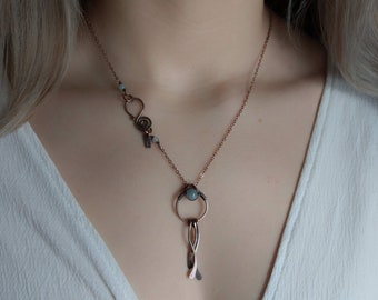 Copper pendant  necklace with aquamarine stone, Aquamarine necklace, Gemstone necklace, Hoop necklace, Horseshoe necklace - NK005