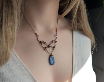 Egyptian Copper Cascade Necklace: Kyanite Stone Boho Statement