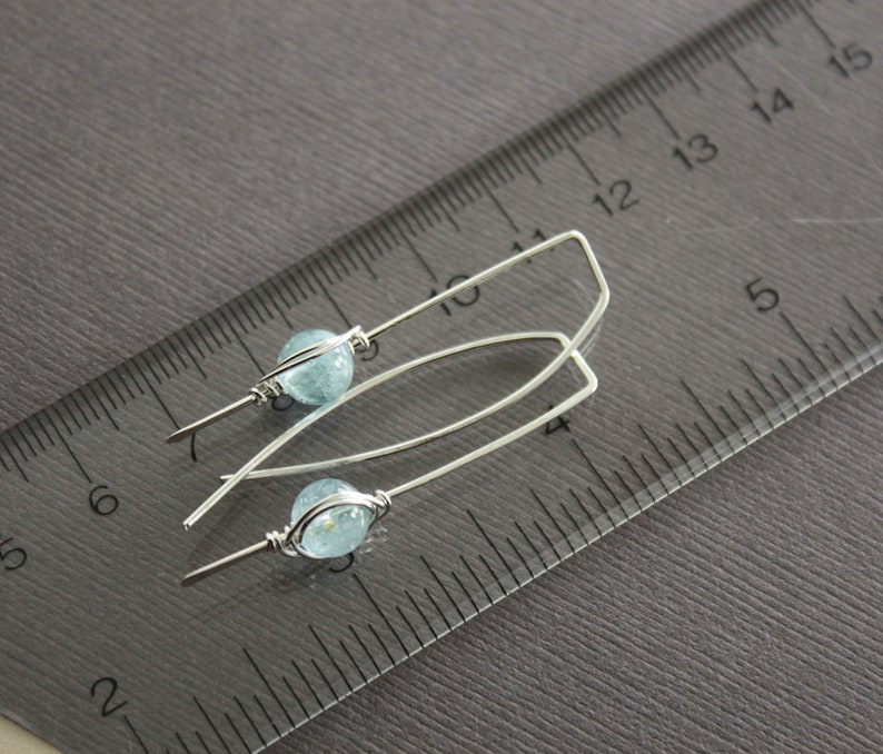 Sterling silver threader earrings, Aquamarine earrings, Gemstone earrings, Minimalist earrings, Simple earrings ER001 image 3