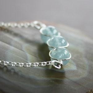 Pale blue aquamarine sterling silver necklace, Beaded row necklace, Aquamarine necklace, Stone necklace, Dainty necklace NK004 Bild 1