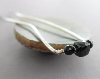 Silver Hair Fork with Black Onyx: Minimalist Hair Pin