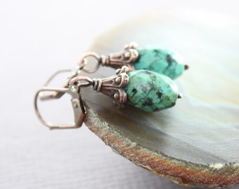 Simple dangle earrings with African turquoise stones - Minimalist earrings - Turquoise earrings - Gift for her - Gemstone earrings - ER169