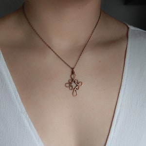 Celtic cross copper necklace, Wire cross necklace, Cross pendant, Religious necklace, Gemstone sterling silver cross pendant - NK096