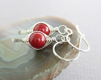 Red Swarovski Crystal Sterling Silver Earrings: Dainty Dangle Style