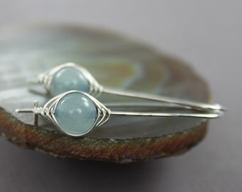 Sterling silver U-shape earrings with aquamarine, Aquamarine earrings, Dainty earrings, Kidney shape earrings, Gemstone earrings - ER164