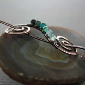 Ombre blue shawl pin with small agate stones, Ombre shawl pin, Gemstone pin, Mix color shawl pin, Scarf pin, Cardigan clip SP021 image 2