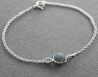 Dainty labradorite stone channel bracelet, Sterling silver bracelet, Minimalist bracelet, Gemstone bracelet, Labradorite bracelet - BR021