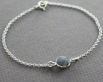 Dainty Labradorite Sterling Silver Bracelet: Minimalist Gemstone Jewelry