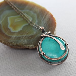 Turquoise copper pendant on chain, Round pendant, Copper necklace, Gemstone necklace, Turquoise necklace NK018 image 2