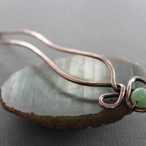 Celtic Knot Copper Hair Fork Pin with Green Aventurine Stone