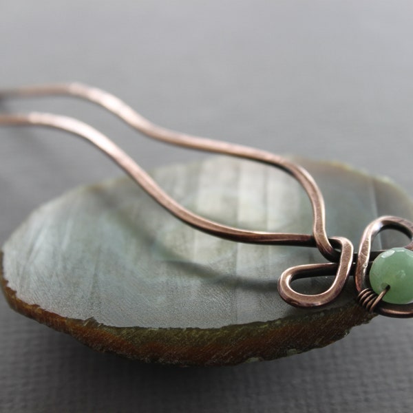 Celtic knot hair fork pin with green aventurine stone, Gemstone hair fork, Hair pin, Celtic hair stick, Hair accessory - HP015