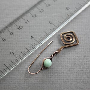 Artisan Greek spirals copper earrings with herringbone wrapped amazonite stones Threader earrings Statement earrings ER016 image 4