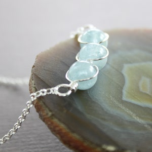 Pale blue aquamarine sterling silver necklace, Beaded row necklace, Aquamarine necklace, Stone necklace, Dainty necklace NK004 Bild 3